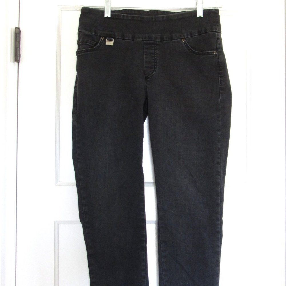 Lisette L Pull-on Denim Jeans, Distressed Black, Stretch, Straight Leg, Size 10